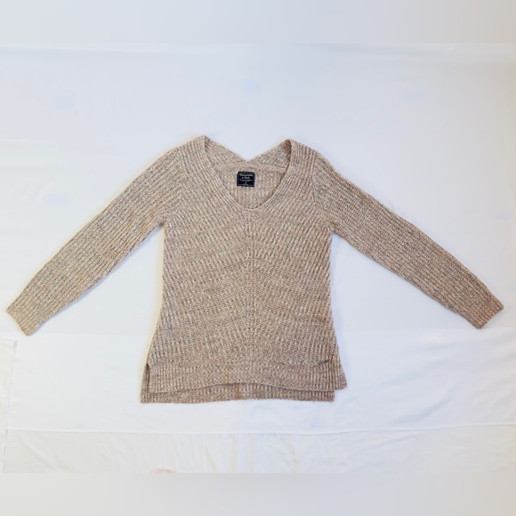 Abercrombie & Fitch V-Neck Knitted Sweater in Rib - Pink/Grey Marl - M - Picture 12 of 16